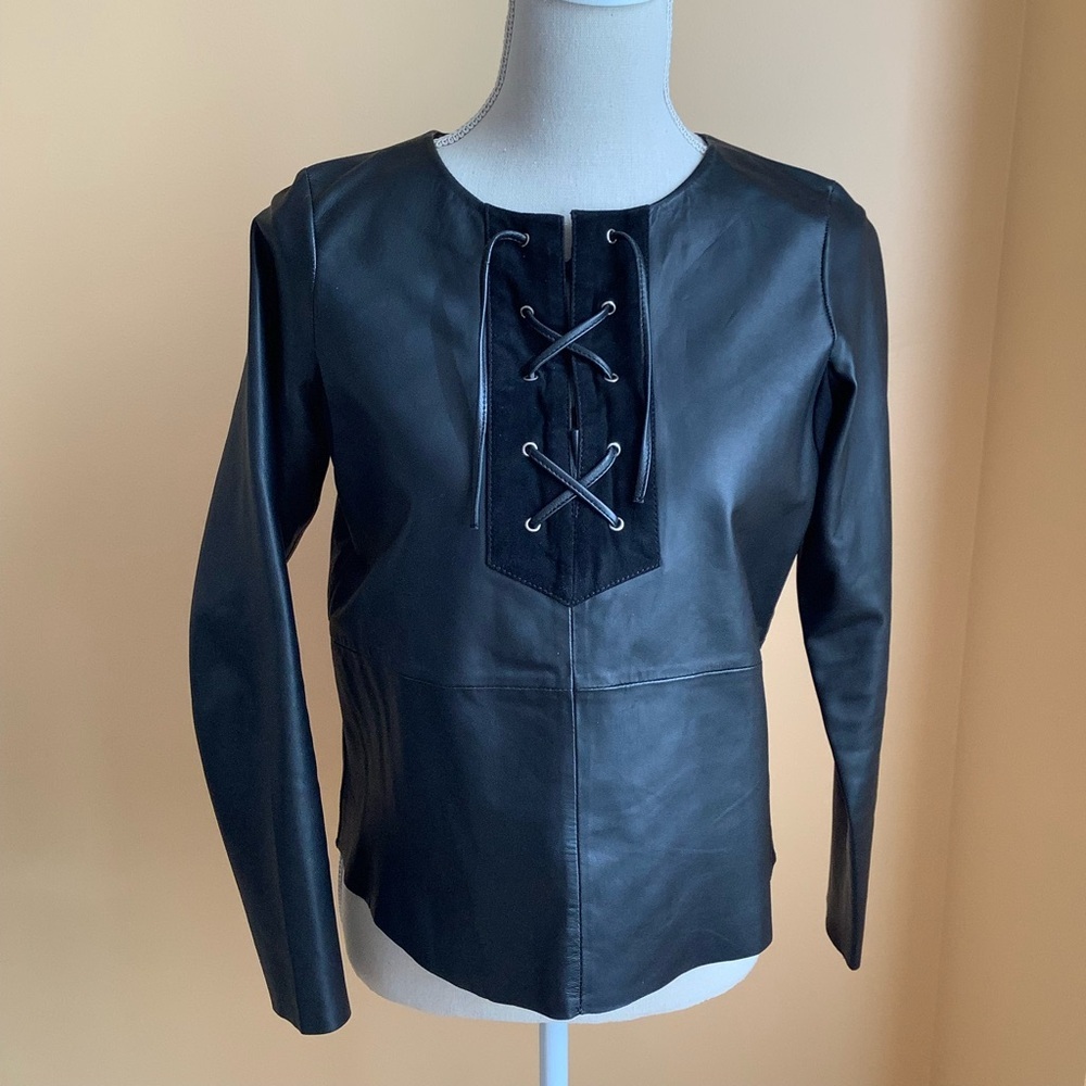 STELLA NOVA Black Lamb Leather Lace-Up Top Size 40